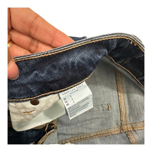 American Eagle Denim Skirt Womens 2 -Hi-Rise Mini N L Stretch Cut Off Distressed - Picture 5 of 11